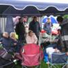 Sheltering under the gazebo